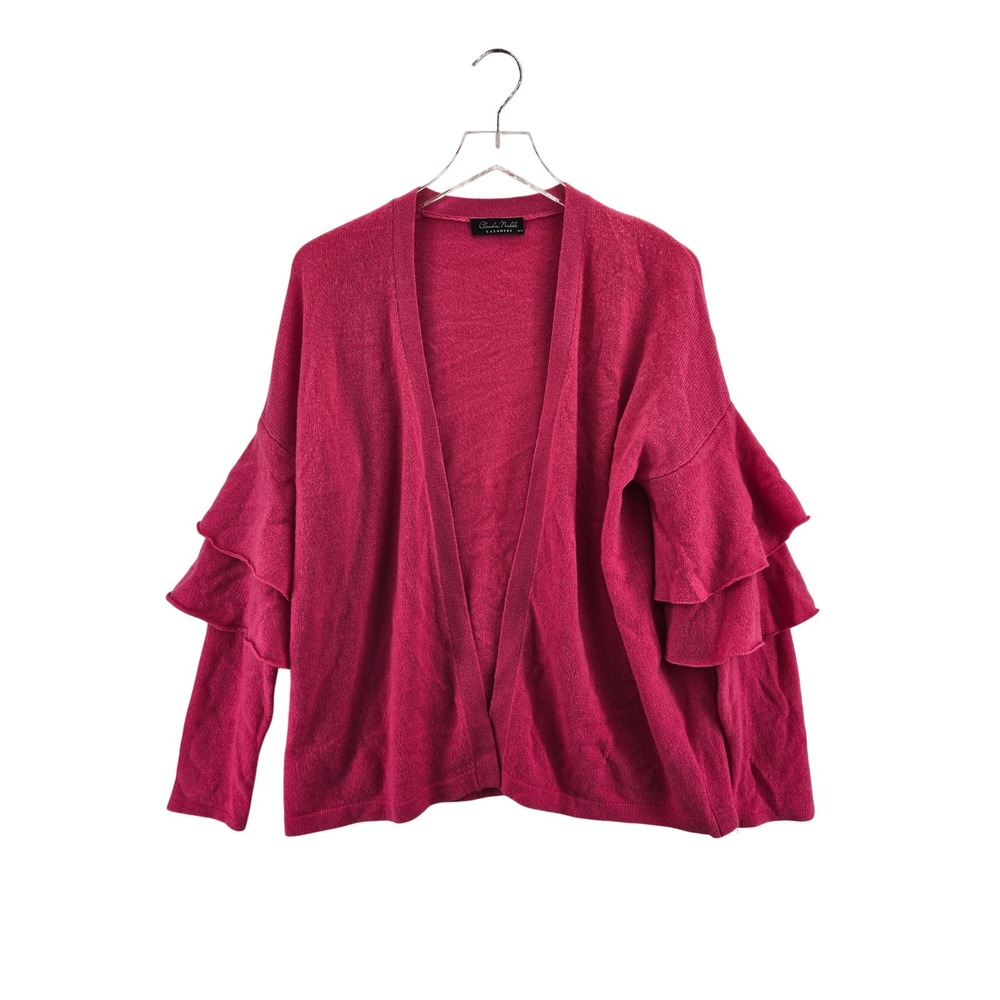 Claudia Nichole 100% Cashmere Ruffle Sleeve Open Cardigan‎ Fuchsia Pink Medium